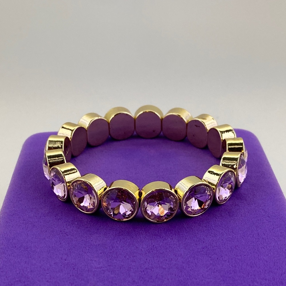 💛 Pilgrim Gold-Tone Purple Crystal Stretch Bracelet | Vibrant Statement Jewelry